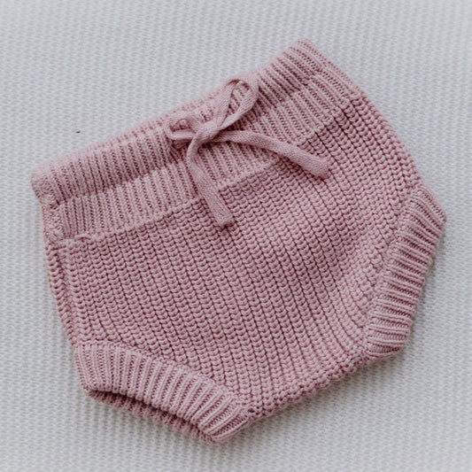 Dusty pink knit newborn shorts