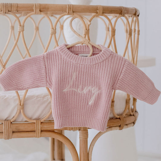 chunky knit newborn sweater dusty pink