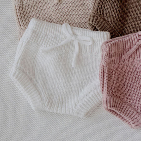 newborn chunky knit shorts white