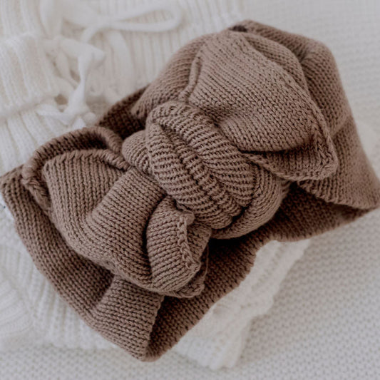newborn knit bow mocha