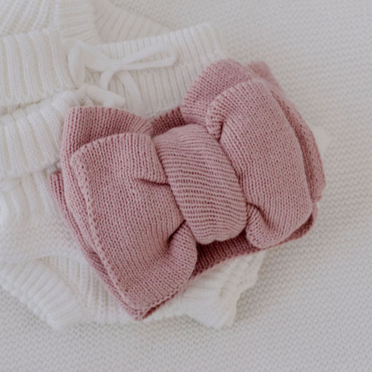newborn knit bow dusty pink