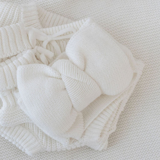 Newborn knit bow headband white