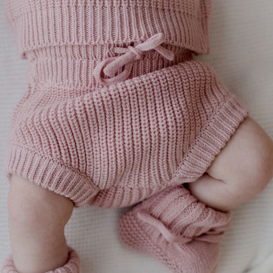 Dusty Pink newborn knit shorts