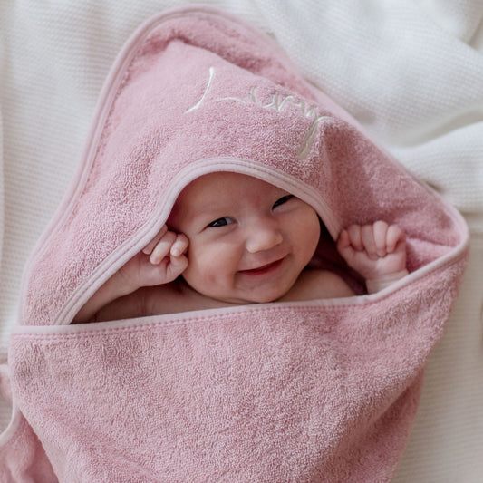 Dusty Pink Hooded Bath Towel personalised with baby name