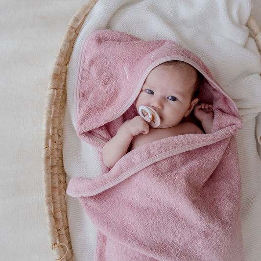 Dusty Pink Hooded Bath Towel personalised with baby name