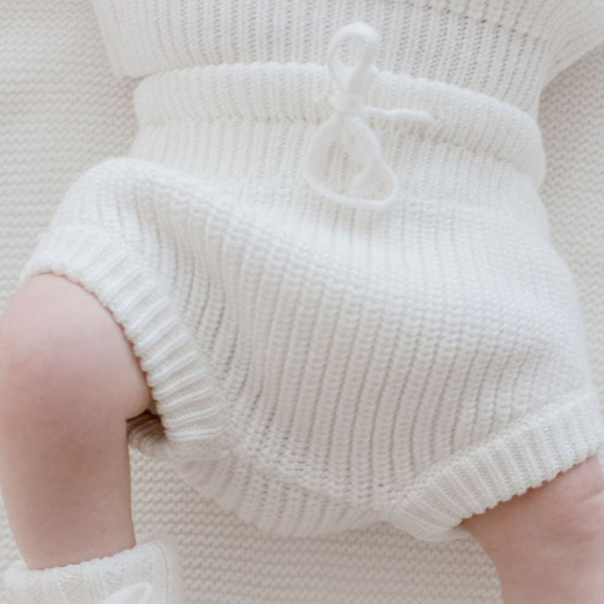 newborn chunky knit shorts white
