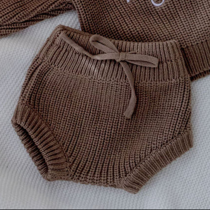newborn chunky knit shorts mocha