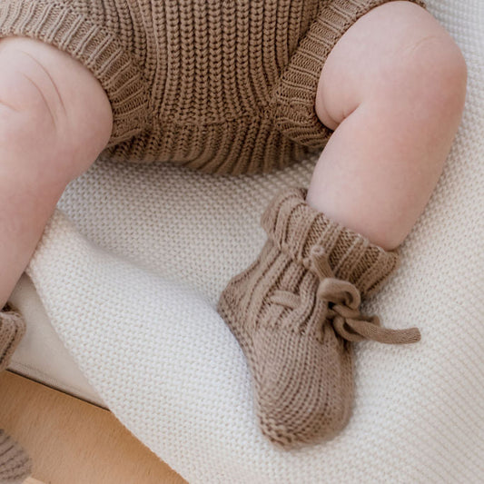 Mocha brown knit booties