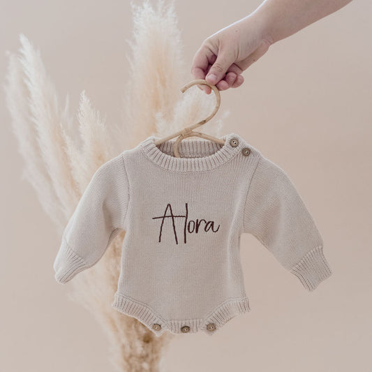 Classic Knit Romper - Beige