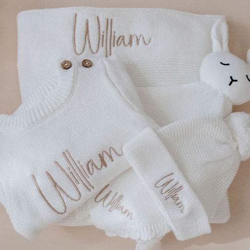 White Personalised Cotton Knit Baby Blanket