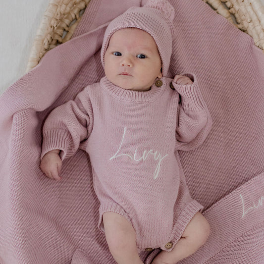 Classic Knit Romper - Dusty Pink