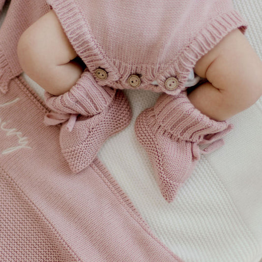 Classic Knit Booties - Dusty Pink