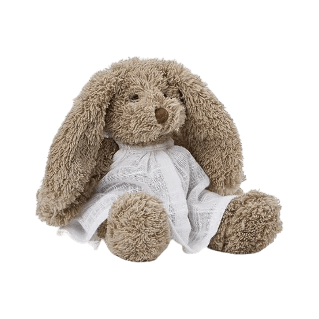 Nana Huchy Baby Girl Honey Bunny wearing a white dress personalise baby name with embroidery