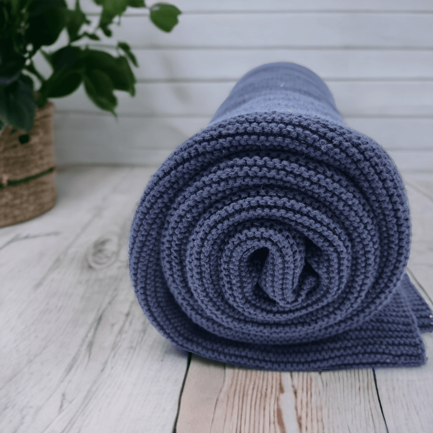 Navy Blue Personalised Cotton Knit Baby Blanket personalise newborn name with embroidery