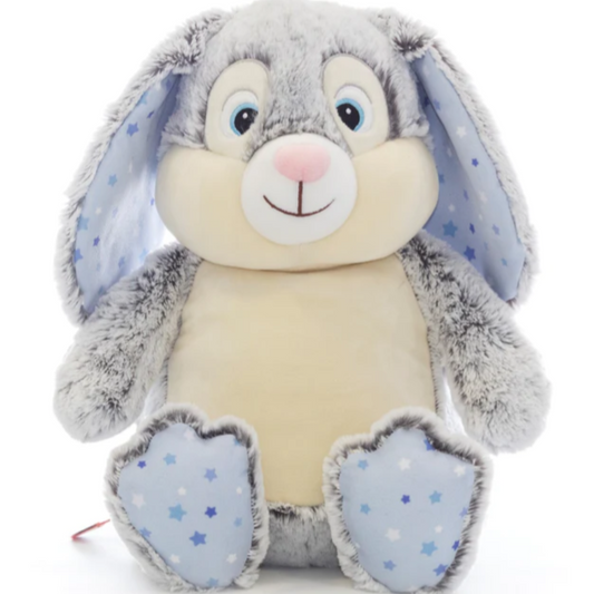 Blue star bunny cubby teddy personalised with embroidered template