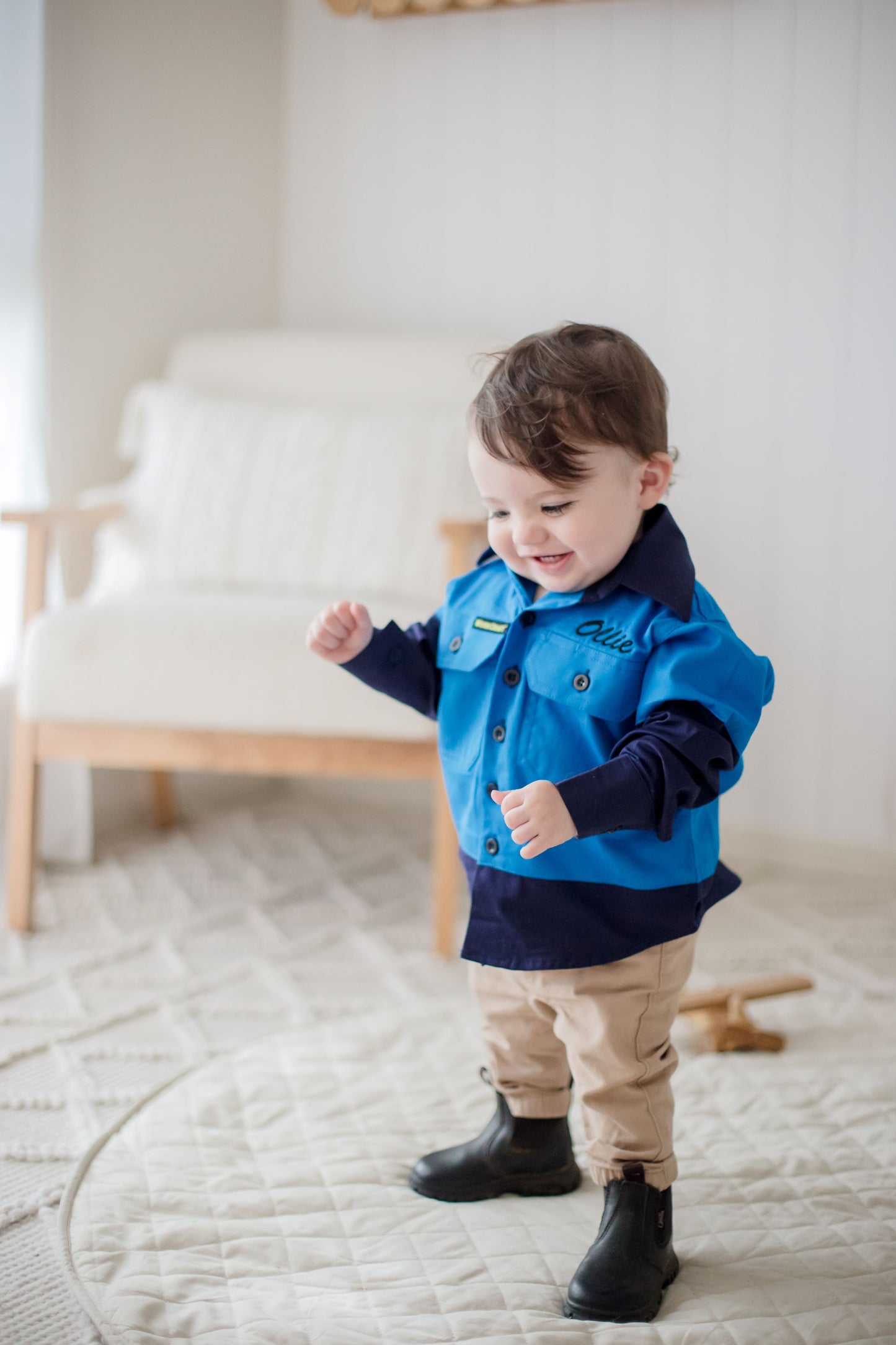 Baby and Kis Hi Vis Shirt personalised with embroidery