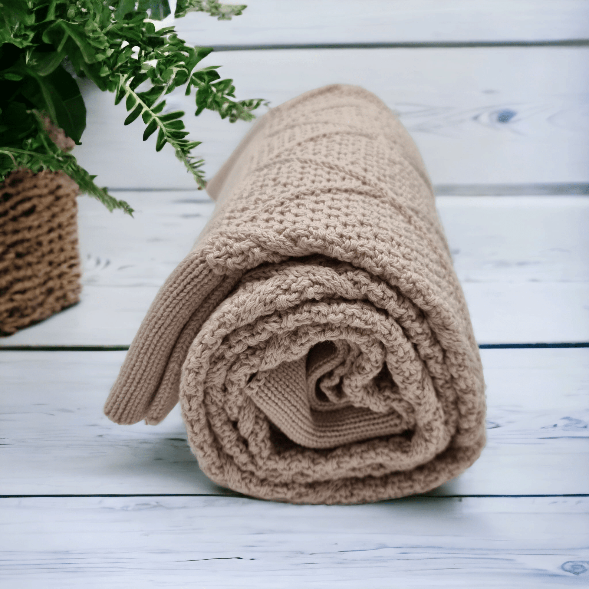 Beige diamond knit cotton blanket baby newborn personalise child name with embroidery