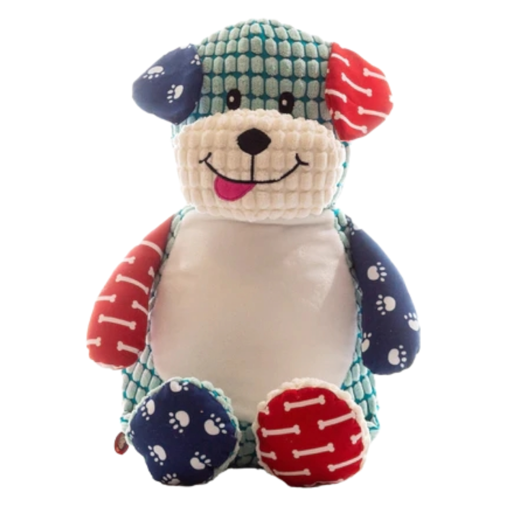 Personalised patch dog red blue Cubby Teddy personalise name with embroidery