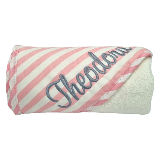 Pink Stripe Personalised ES Kids Hooded Bath Towels personalise baby name with embroidery
