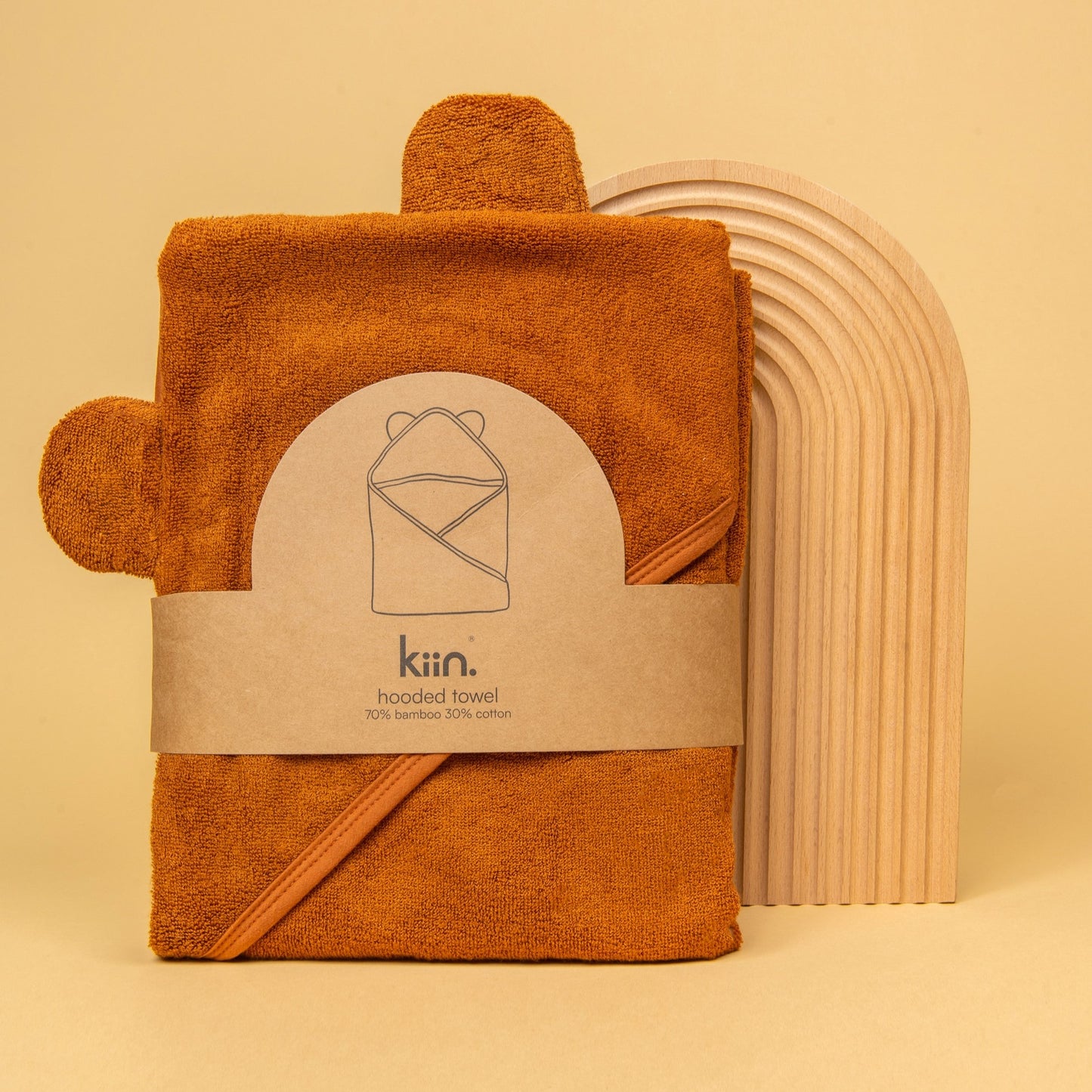 Tan Brown baby newborn hooded bath towel personalise name with embroidery