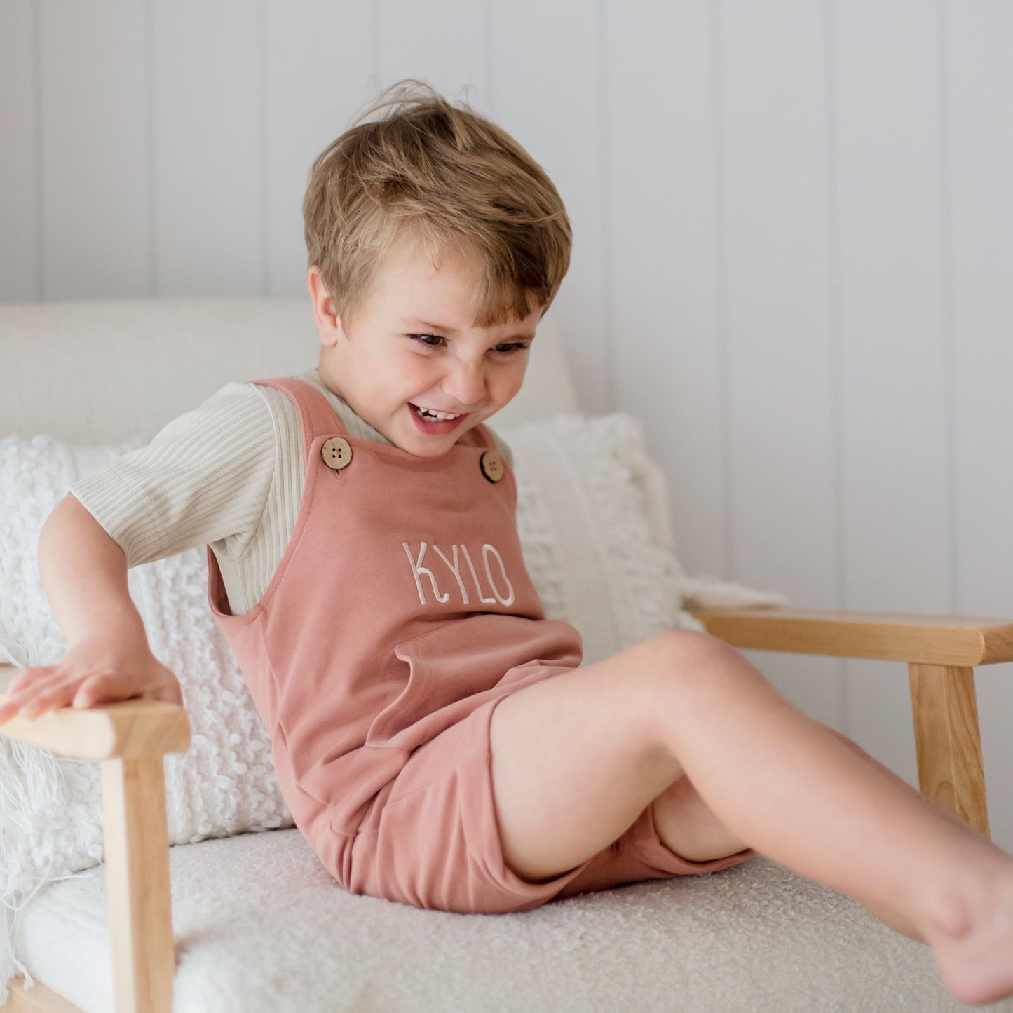 baby and kids latte brown overalls embroidered with child's name