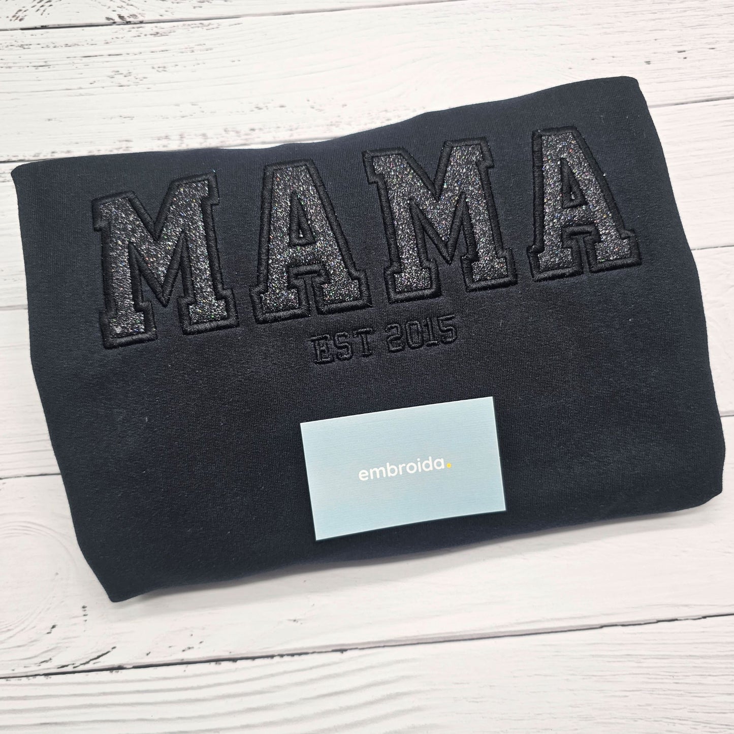 MAMA crewneck jumper with Glitter HTV Vinyl embroidered into the jumper