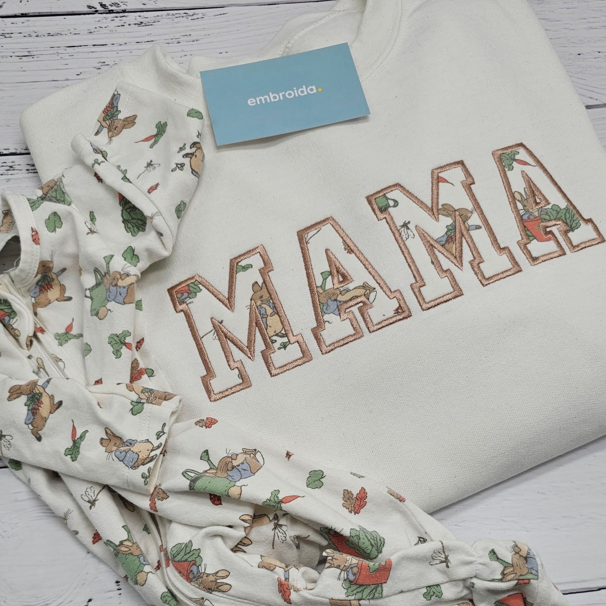 MAMA Memory Sweater made from babies clothing embroidered