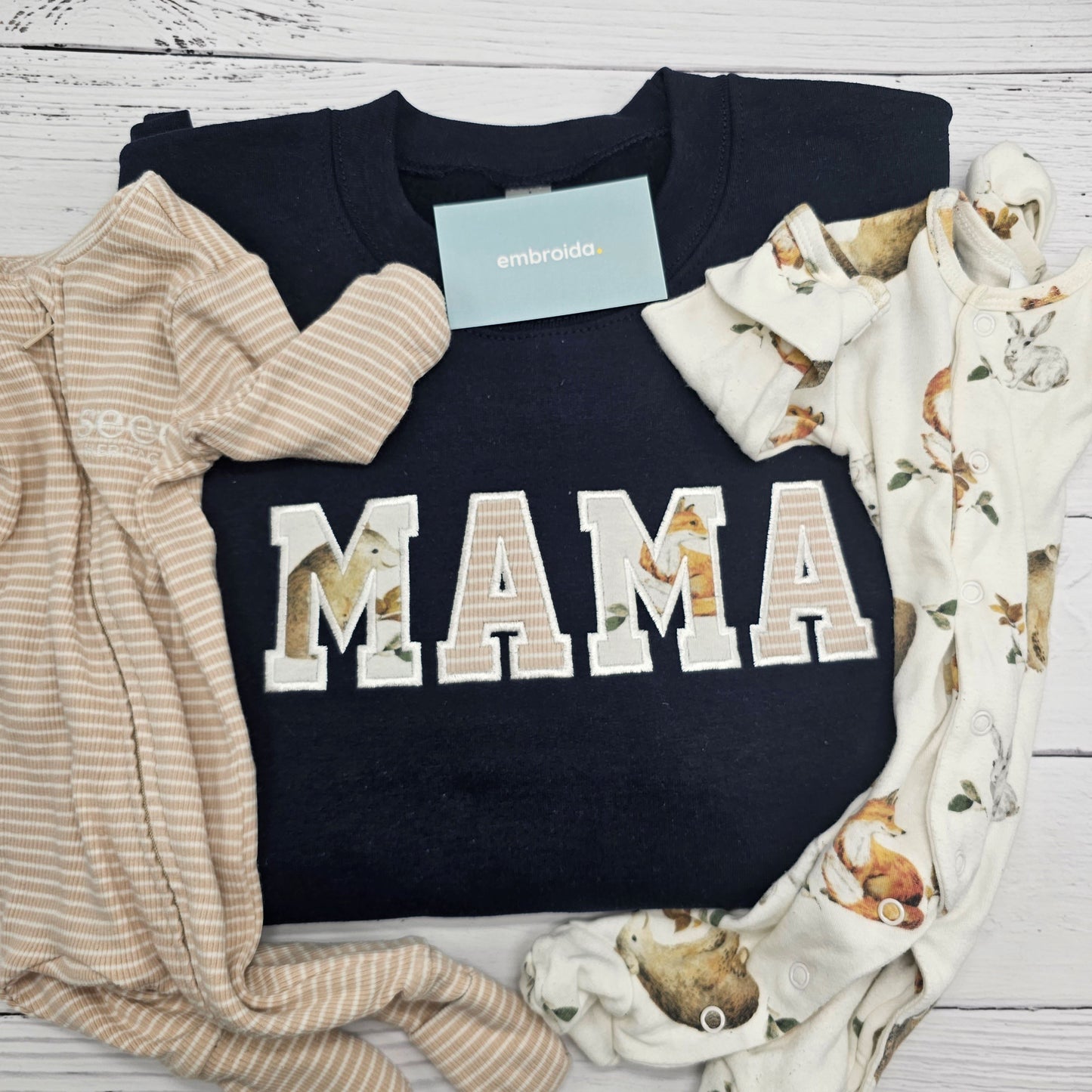 MAMA Memory Sweater made from babies clothing embroidered