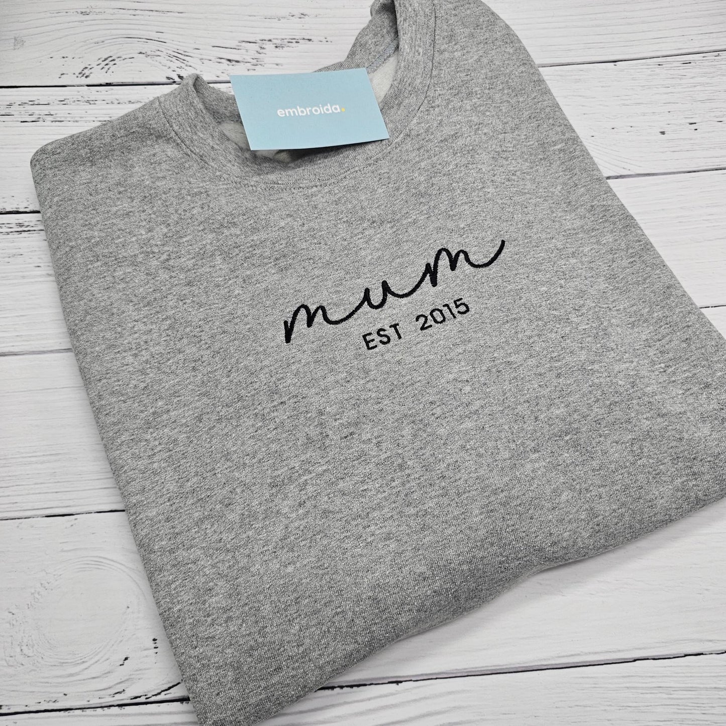 MAMA Crewneck jumper est cursive writing grey