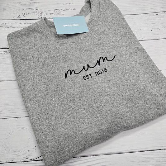MAMA Crewneck jumper est cursive writing grey