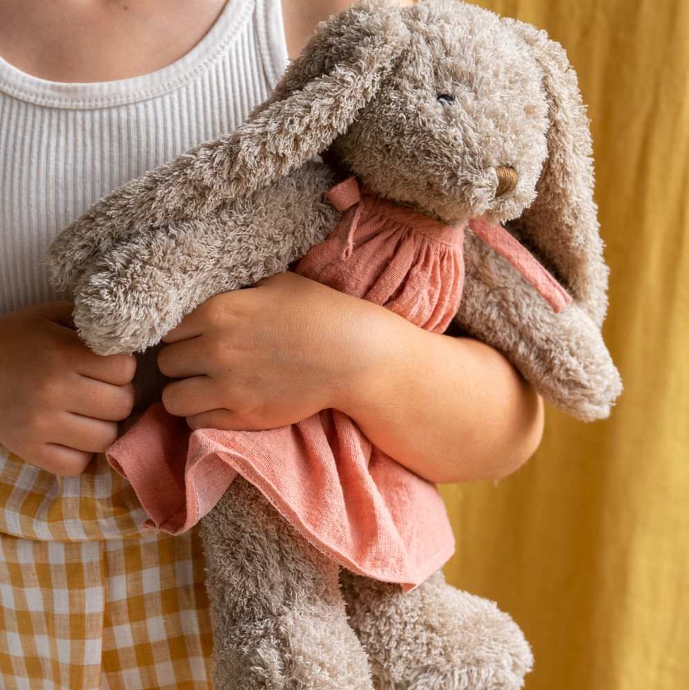 Nana Huchy Mrs Honey Bunny with dusty pink dress personalise with embroidered name