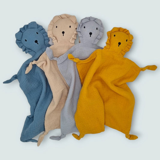 Mustard Muslin Lion Baby Comforter personalise child name with embroidery