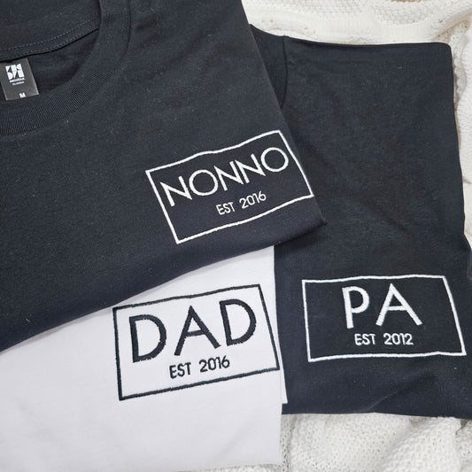 Dad EST Box Hoodies, Crews & Tees