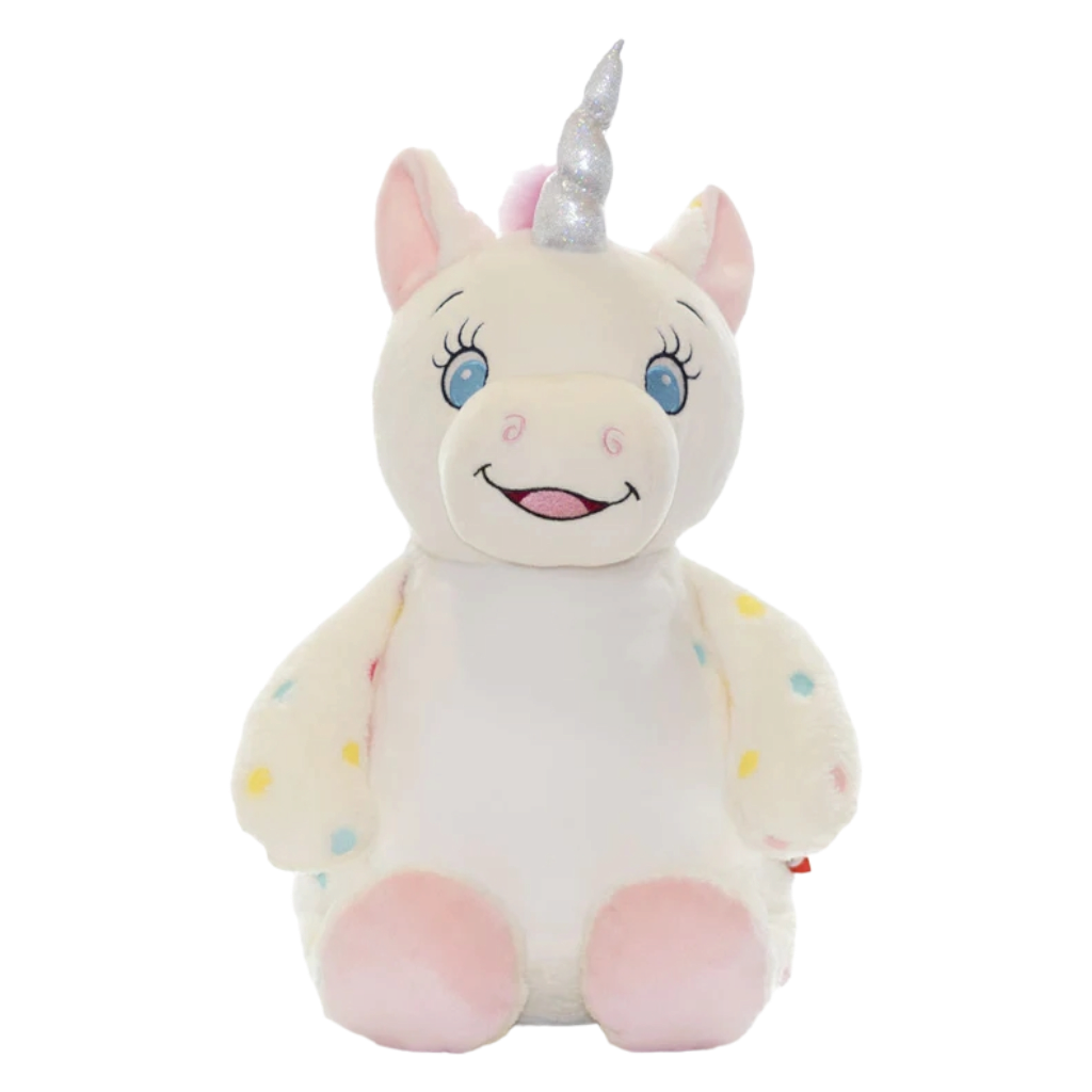 Personalised spotty unicorn Cubby Teddy personalise name with embroidery