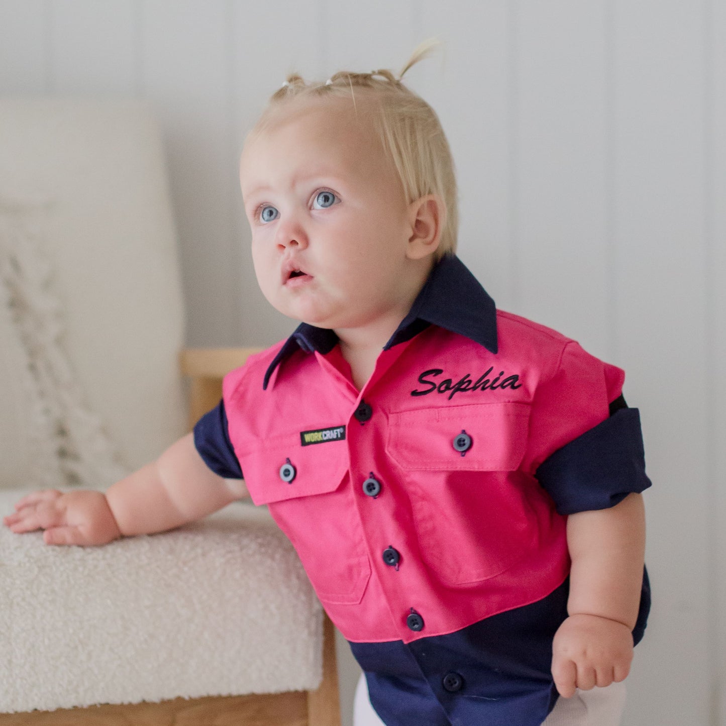 Baby and Kids Hi Vis Work Shirt embroidered with Name