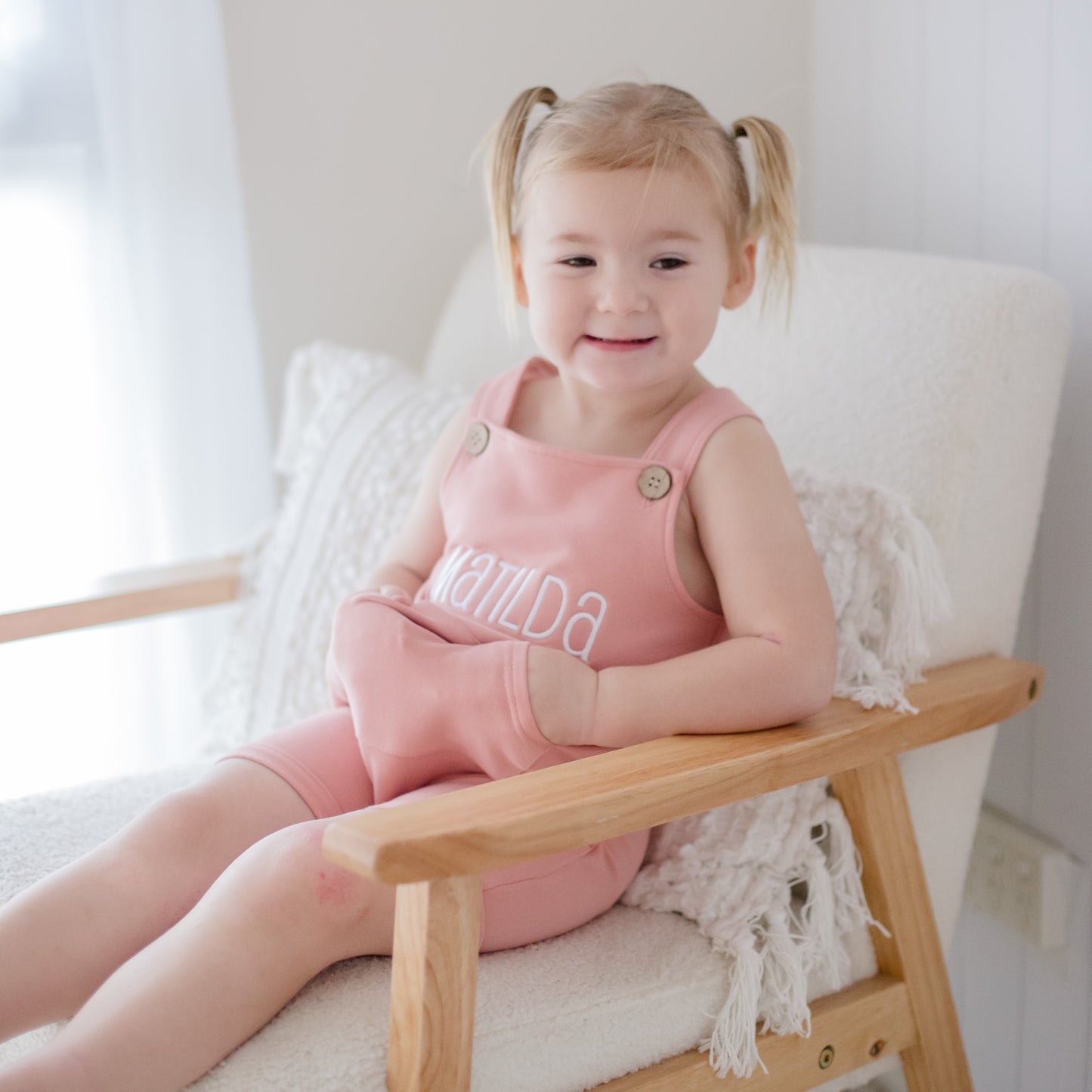 baby and kids pink overalls embroidered with child's name