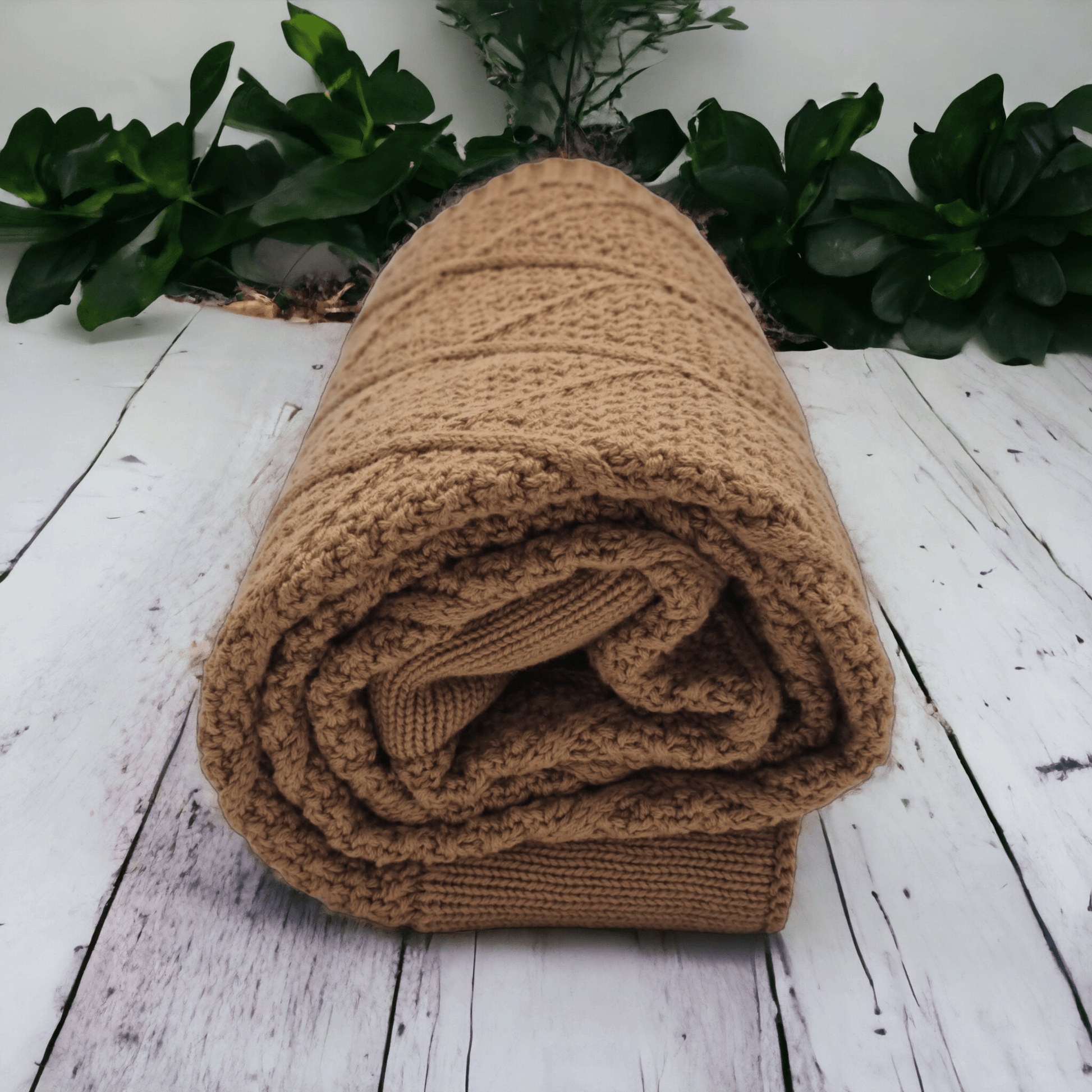 Tan Brown Personalised Diamond Knit Baby Blanket personalise newborn name with embroidery