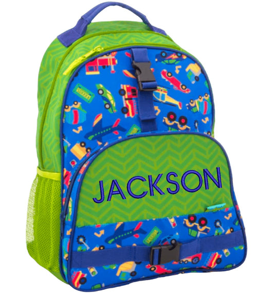 Transport kids backpack personalised with embroidery