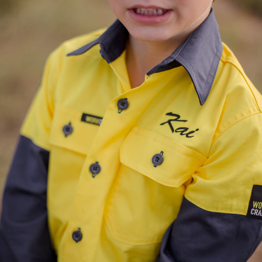 Baby and Kis Hi Vis Shirt personalised with embroidery