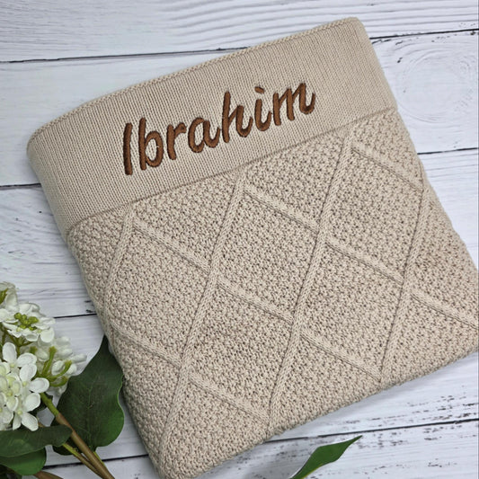 IBRAHIM - Beige Diamond Knit Blanket (One-Off)