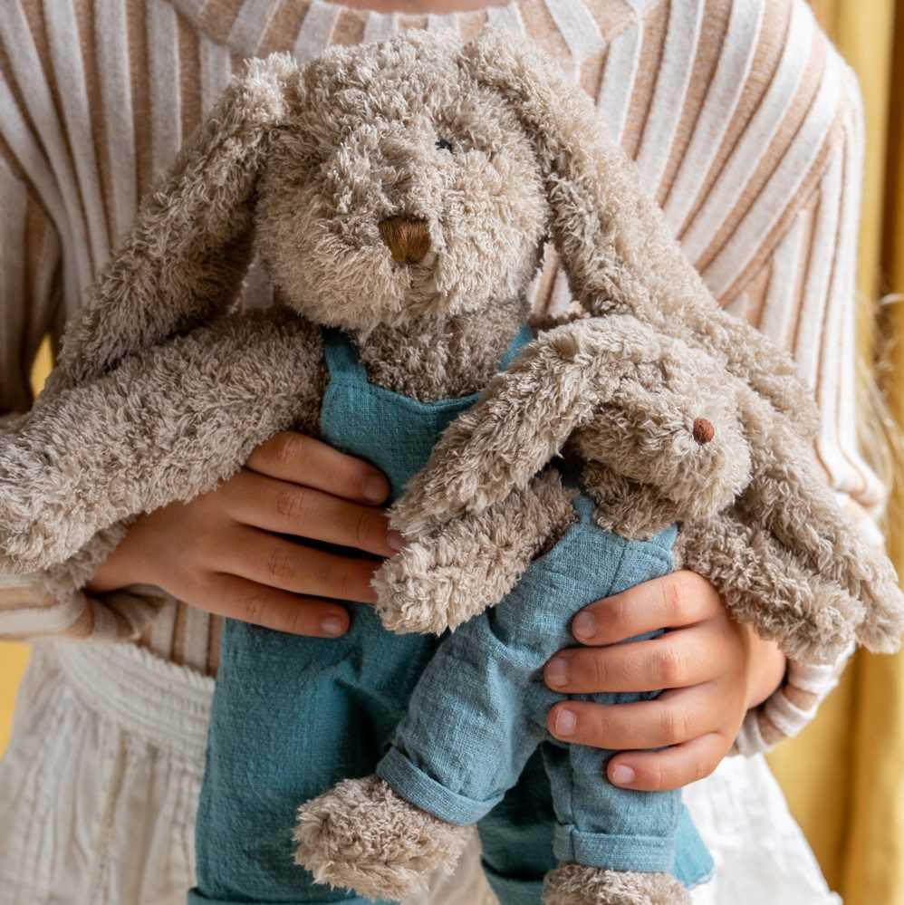 Nana Huchy Mr Honey Bunny with blue overalls personalise with embroidery
