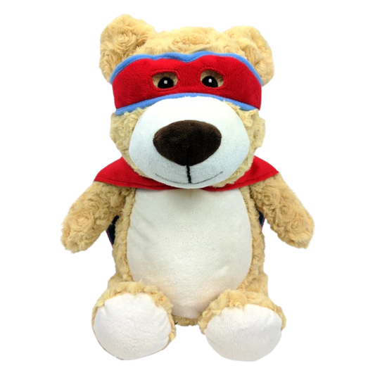Personalised red blue super hero bear Cubby  Teddy personalise name with embroidery