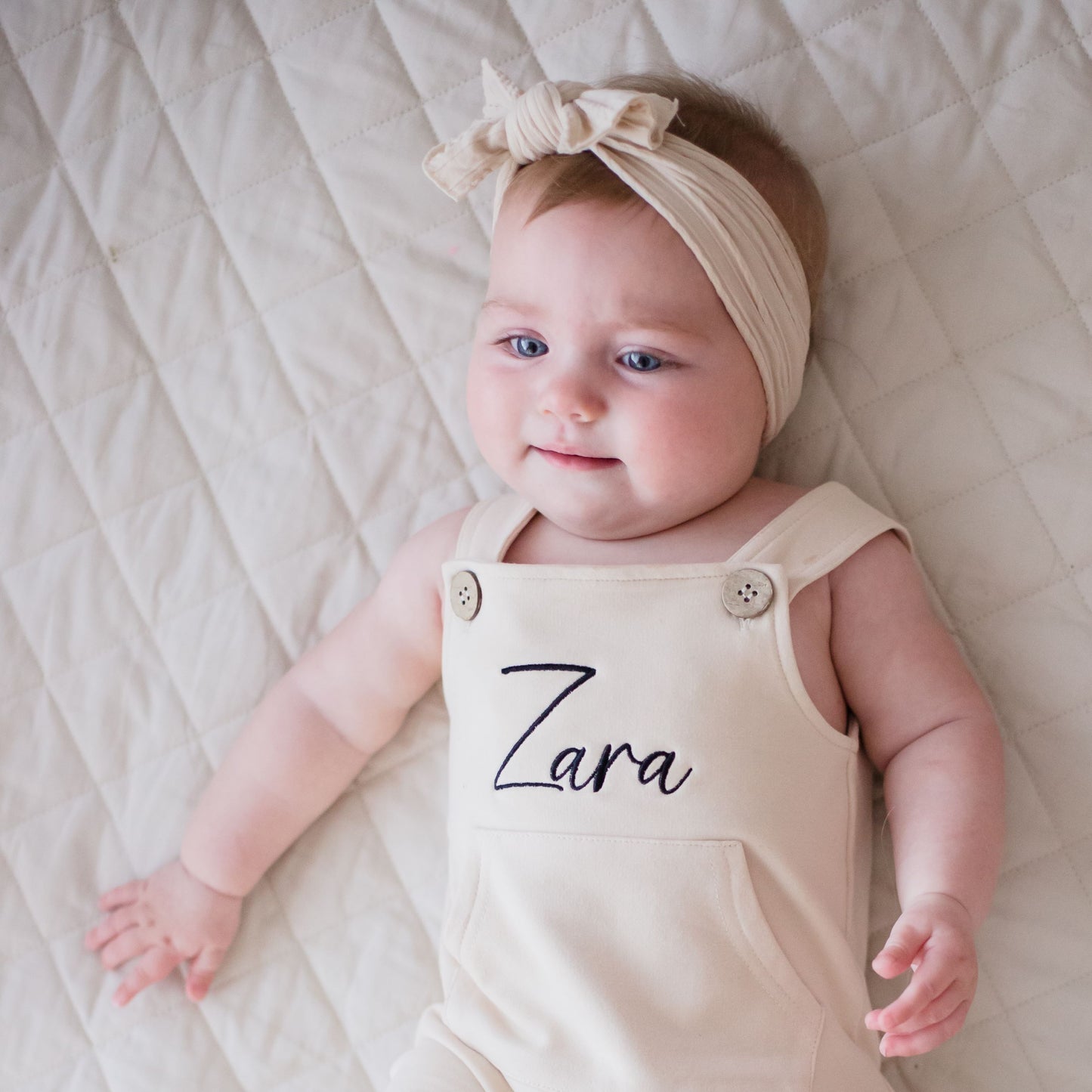baby and kids beige overalls embroidered with childs name