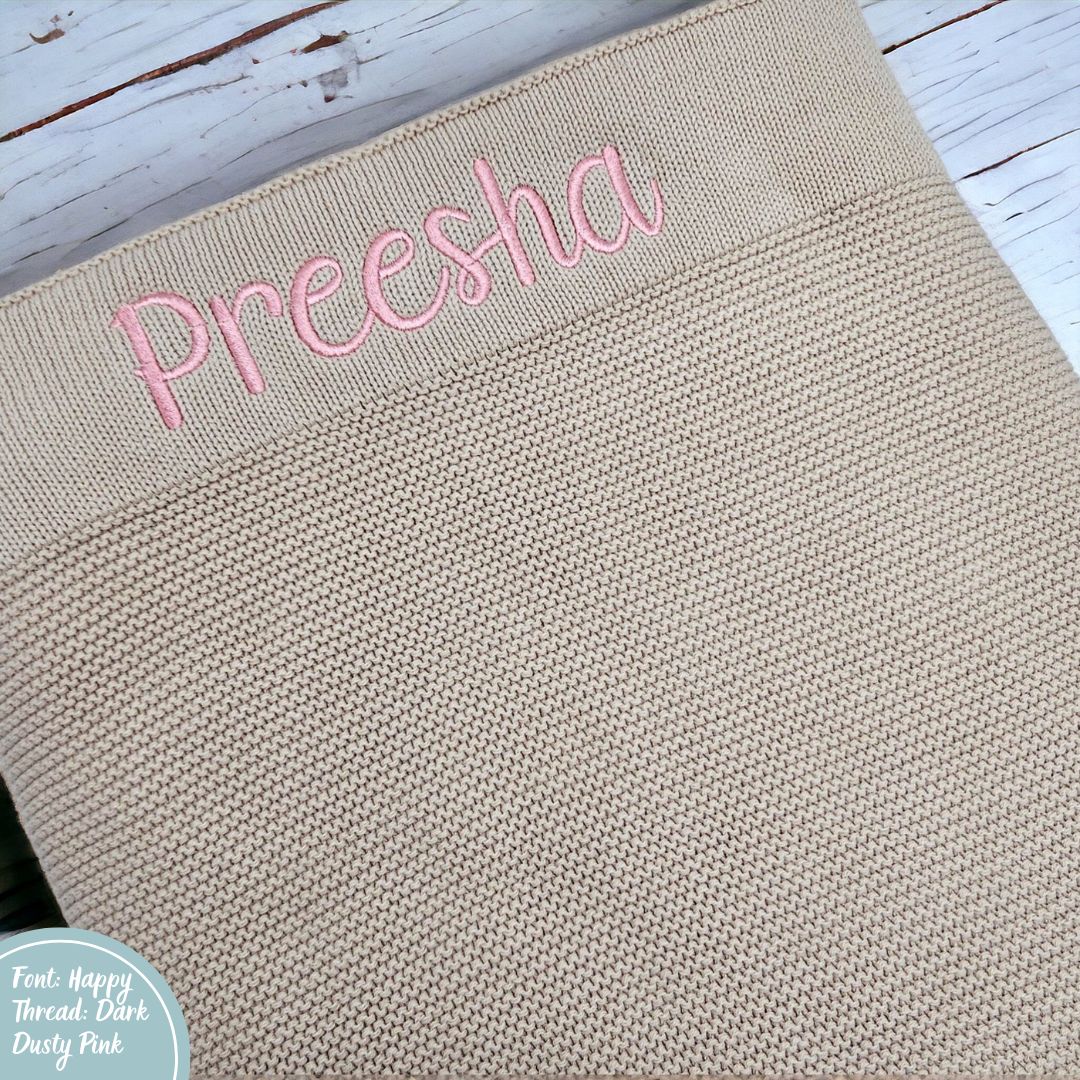 Beige Oatmeal Personalised Cotton Knit Baby Blanket personalise newborn name with embroidery