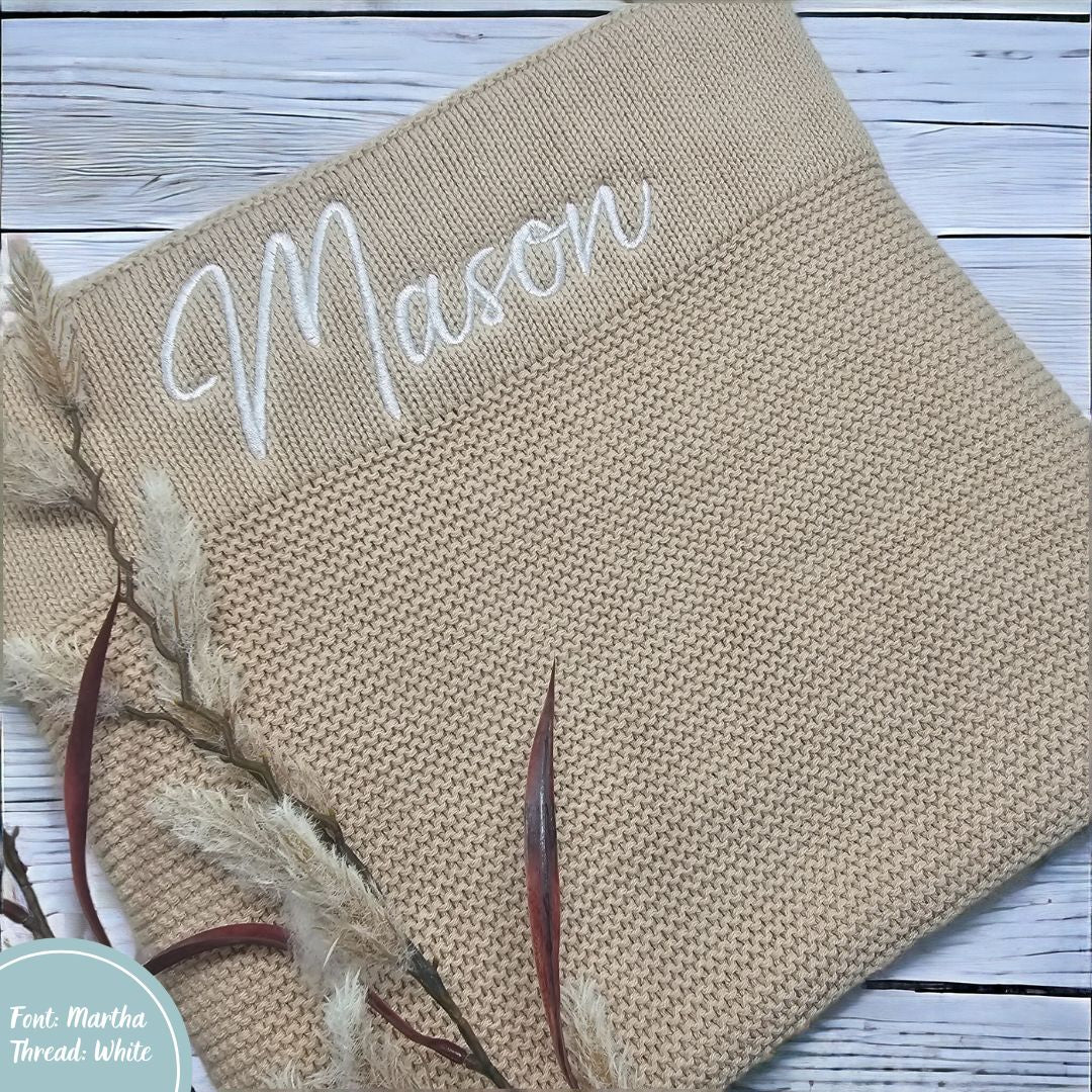 Oatmeal Personalised Cotton Knit Baby Blanket personalise newborn name with embroidery