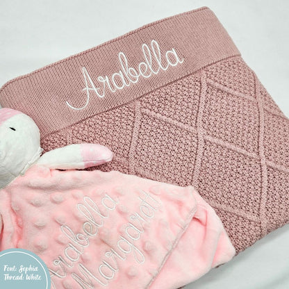Dusty Pink Personalised Diamond Knit Baby Blanket – Embroida