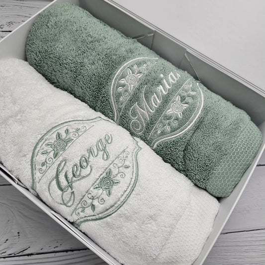 Eucalyptus & White Personalised Bath Towel Set