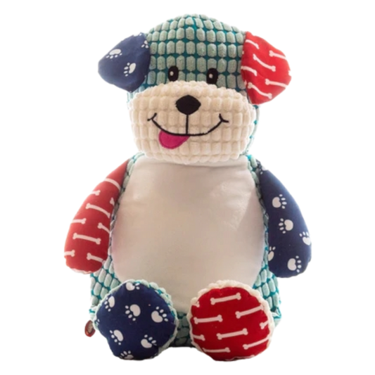 Personalised patch dog red blue Cubby  Teddy personalise name with embroidery