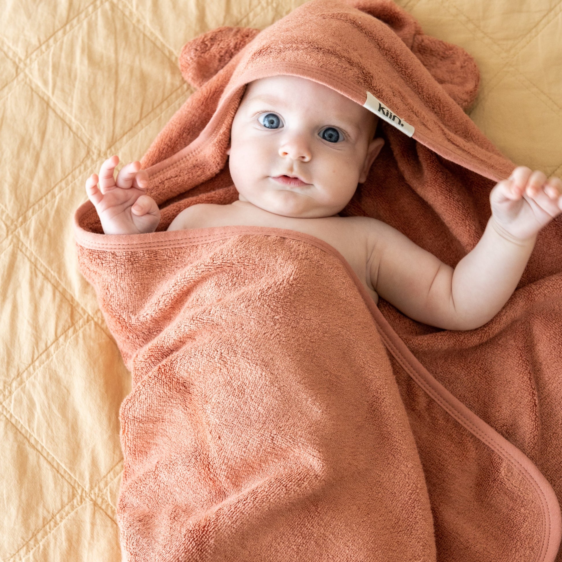 Dusty Pink baby newborn hooded bath towel personalise name with embroidery