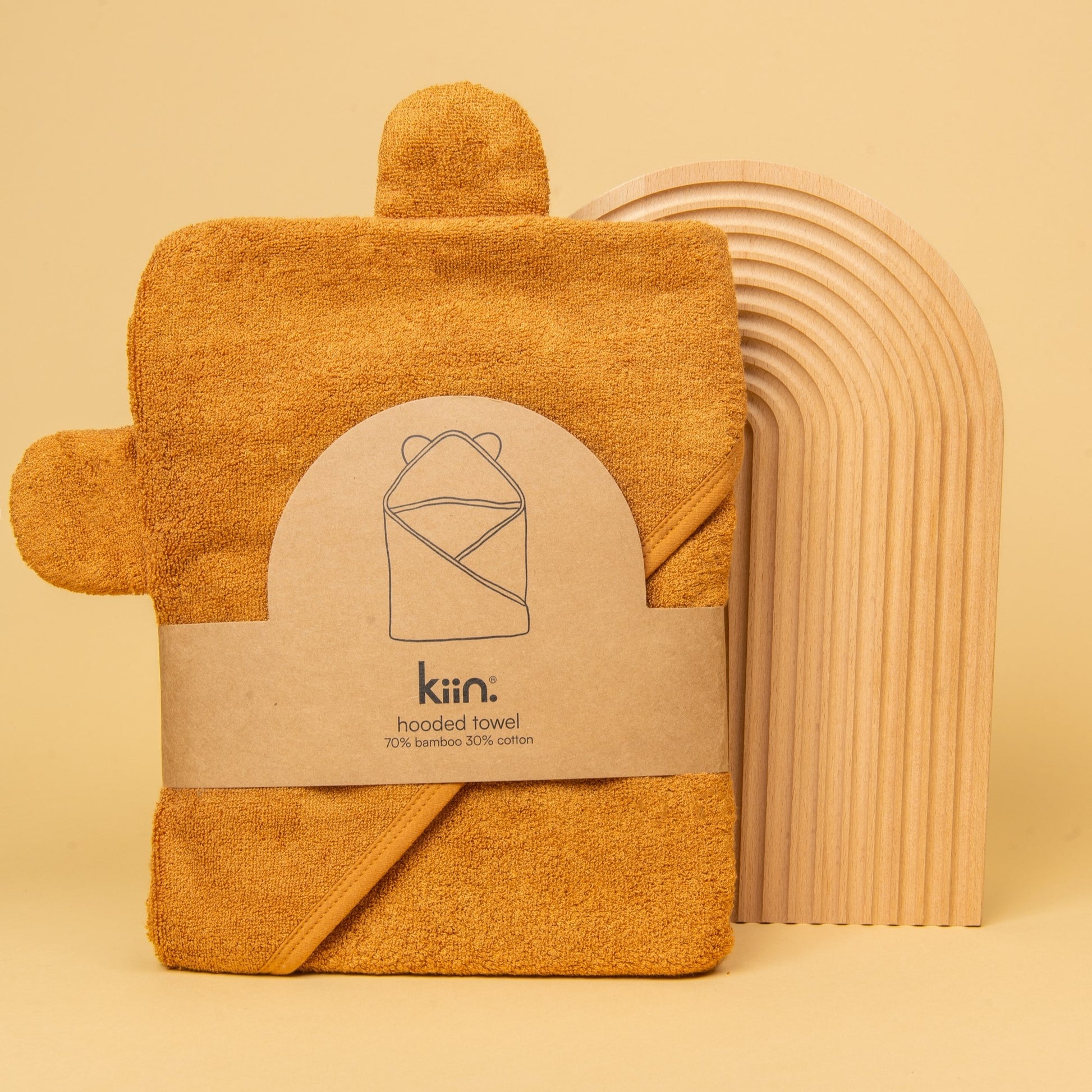 Caramel baby newborn hooded bath towel personalise name with embroidery